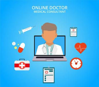 在线医生互联网计算机健康服务医疗咨询矢量概念.